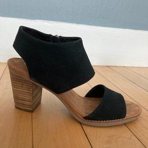 Tom's Majorca Suede Heeled Cut Out Sandals Black Size 9